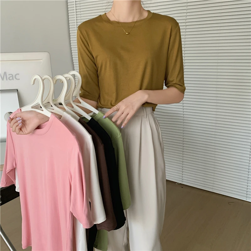 Korean Style T- for Women, Round Neck Short Sleeve, 2022 New Thin Modal Versatile Base Shirt, Slim Fit Top
Korean Style T- for Women, Round Neck Short Sleeve, 2022 New Thin Modal Versatile Base Shirt, Slim Fit Top