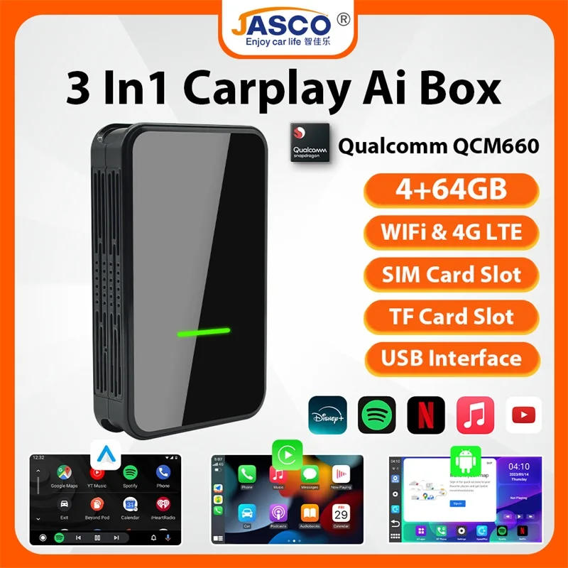 JASCO Apple CarPlay Ai TV Box Android 13 QCM6125 Wireless CarPlay Android Auto Smart Car Play Streaming Box Car Accessories S10
JASCO Apple CarPlay Ai TV Box Android 13 QCM6125 Wireless CarPlay Android Auto Smart Car Play Streaming Box Car Accessories S10