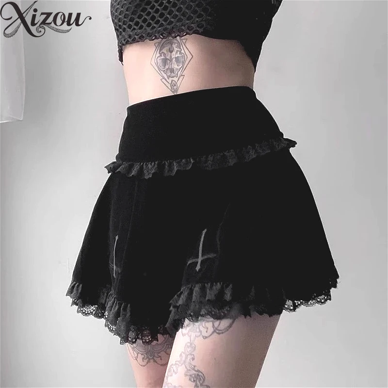 Lolita Skirt Gothic Y2k High Waist Punk Lace Ruffle Black Pleated Mini A-line Short Streetwear Abbie Summer Above Knee Skirts
Lolita Skirt Gothic Y2k High Waist Punk Lace Ruffle Black Pleated Mini A-line Short Streetwear Abbie Summer Above Knee Skirts