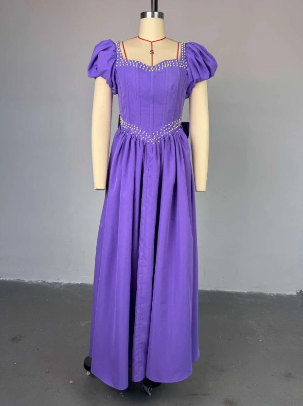 French Elegant Party Dress Woman U-Neck Pearl Decorated High Waisted Long Skirt Backless Bow Elegant Luxury A-Line Purple Dress
French Elegant Party Dress Woman U-Neck Pearl Decorated High Waisted Long Skirt Backless Bow Elegant Luxury A-Line Purple Dress