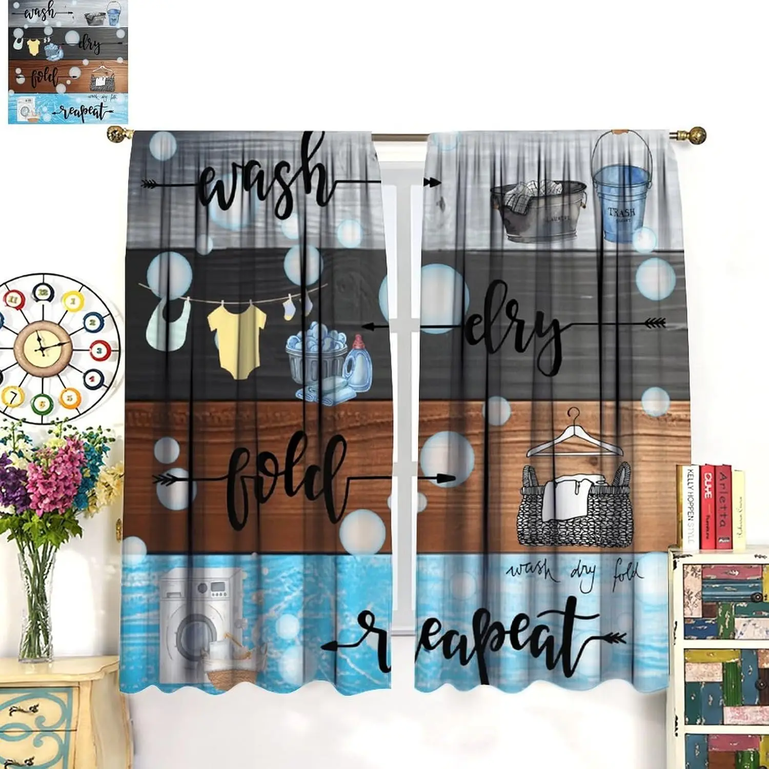 Colored Wooden Boards Laundry Curtains,Rustic Cartoon Watercolor Wash Dry Fold Repeat Decor Rod Pocket Window Treatments for
Colored Wooden Boards Laundry Curtains,Rustic Cartoon Watercolor Wash Dry Fold Repeat Decor Rod Pocket Window Treatments for