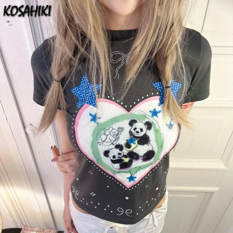 Лето 2022, женская футболка в стиле Харадзюку Love Panda Y2k, повседневные футболки в стиле гранж с бриллиантами и звездами, уличная одежда, облегающий крой Винтажная футболка
Лето 2022, женская футболка в стиле Харадзюку Love Panda Y2k, повседневные футболки в стиле гранж с бриллиантами и звездами, уличная одежда, облегающий крой Винтажная футболка