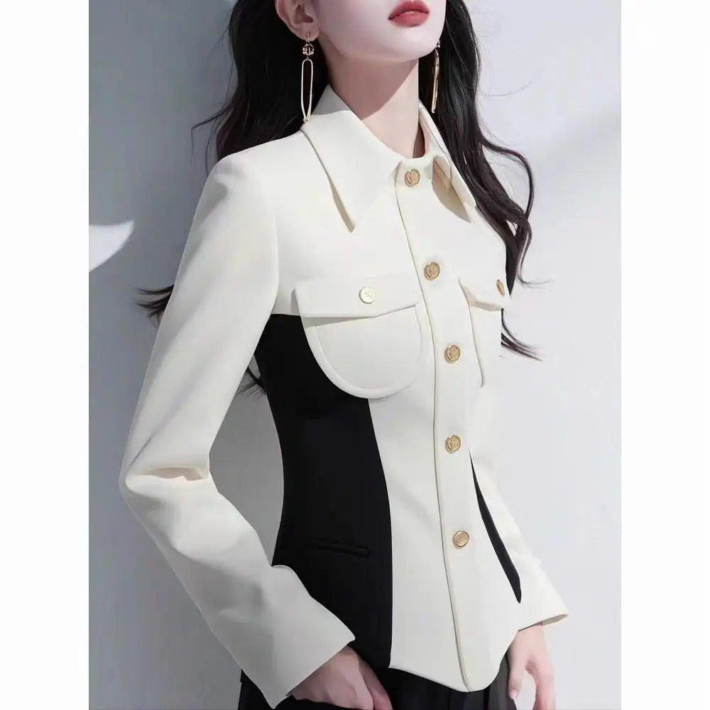 French White Black Contras Temperament Shirts Women Jacket Long Sleeve Slim Spring Luxury Unique Casual Korean Fashion Shirts
French White Black Contras Temperament Shirts Women Jacket Long Sleeve Slim Spring Luxury Unique Casual Korean Fashion Shirts