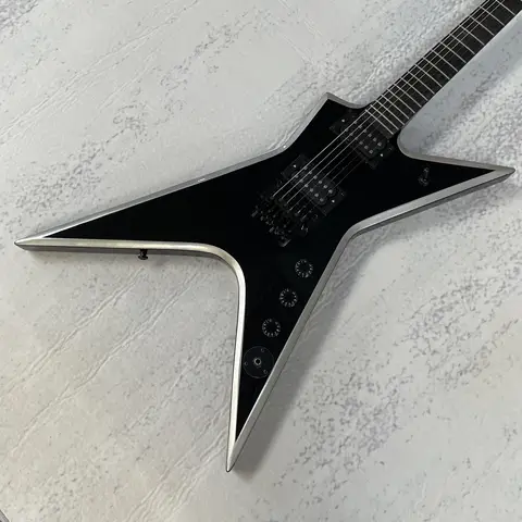 Black six-string electric guitar, V-shaped, high-quality tone, H-H pickup