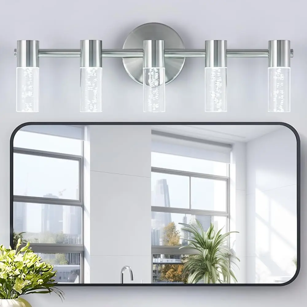5 Light Bathroom Vanity Light, Brushed Nickel Led Vanity Lighting With Acrylic Shades,3000-6000K Dimmable Bathroom Wall Lamp
5 Light Bathroom Vanity Light, Brushed Nickel Led Vanity Lighting With Acrylic Shades,3000-6000K Dimmable Bathroom Wall Lamp