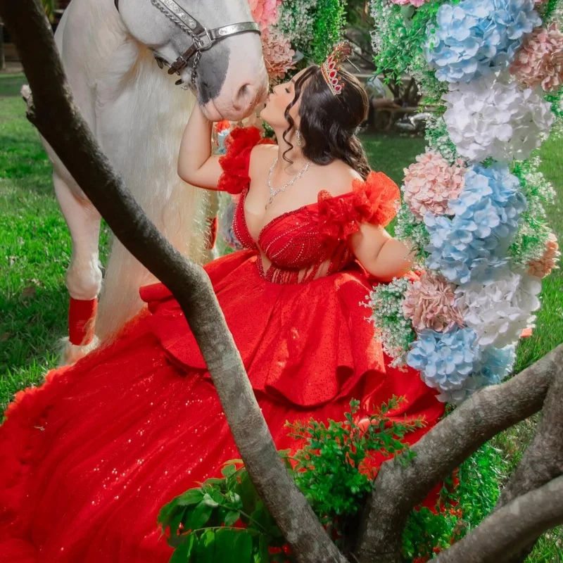 Shiny Red Quinceanera Dresses Off the Shoulder Glitter Lace Ruffles Decal Long tail Bow Vestidoe 15 Quinceanera Customize
Shiny Red Quinceanera Dresses Off the Shoulder Glitter Lace Ruffles Decal Long tail Bow Vestidoe 15 Quinceanera Customize