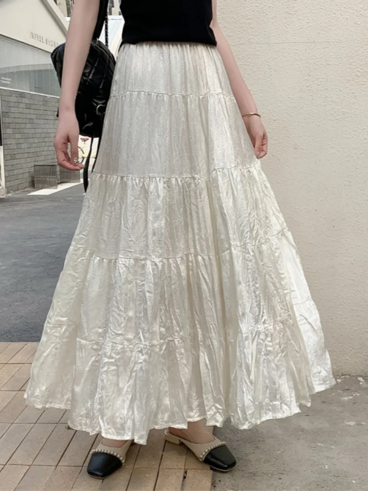 SMTHMA New Fashion Flowing Wrinkle Craft Big Swing Skirt White Women's Versatile Elastic High Waist Slimming Long Skirt
SMTHMA New Fashion Flowing Wrinkle Craft Big Swing Skirt White Women's Versatile Elastic High Waist Slimming Long Skirt