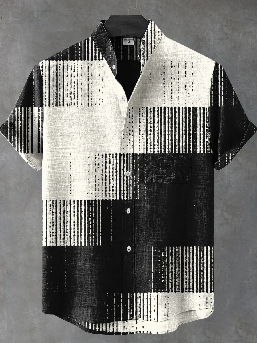 The new short-sleeved linen shirt with a simple artistic print pattern is a comfortable button-down casual top for men in summer
The new short-sleeved linen shirt with a simple artistic print pattern is a comfortable button-down casual top for men in summer