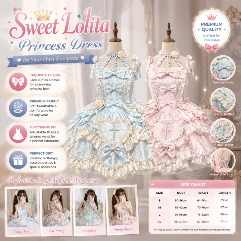 Bow Lolita JSK Dresses Sweet Dresses Original Design Light Blue Halter Ruffle Lace Heart Shaped Princess Comic Con Young Girls
Bow Lolita JSK Dresses Sweet Dresses Original Design Light Blue Halter Ruffle Lace Heart Shaped Princess Comic Con Young Girls