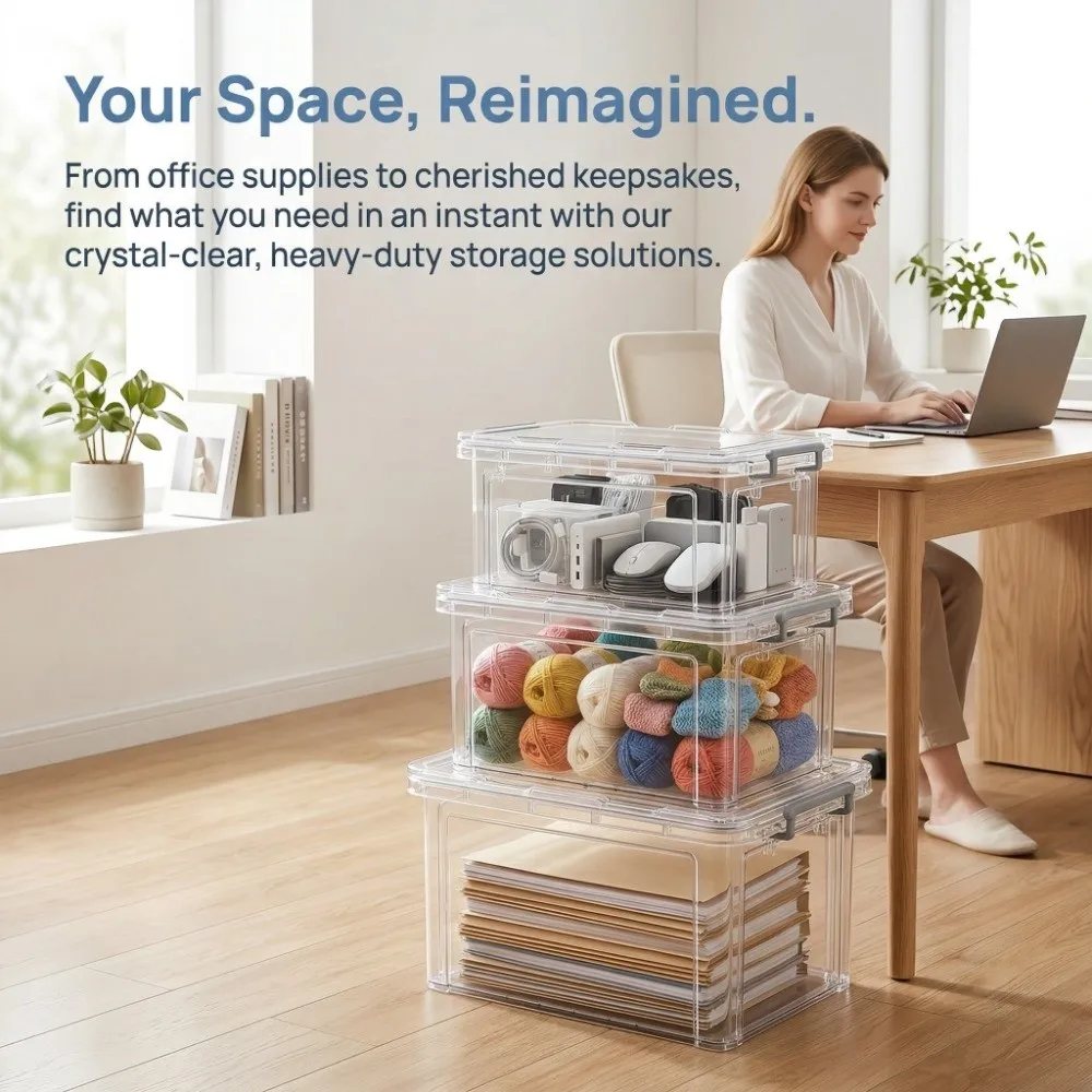 Transparent Storage Bins BPA-Free Heavy-Duty See-Through Containers With Lids Secure Latches Stackable Bins Closet Garage
Transparent Storage Bins BPA-Free Heavy-Duty See-Through Containers With Lids Secure Latches Stackable Bins Closet Garage