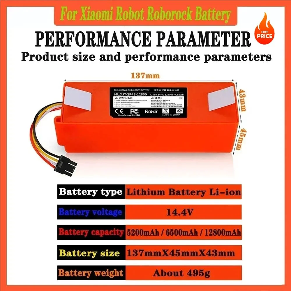 14.4V 12800mAh Robotic Vacuum Cleaner Replacement Battery For Xiao Mi Roborock S55 S60 S65 S50 S51 S5 MAX S6 Parts
14.4V 12800mAh Robotic Vacuum Cleaner Replacement Battery For Xiao Mi Roborock S55 S60 S65 S50 S51 S5 MAX S6 Parts