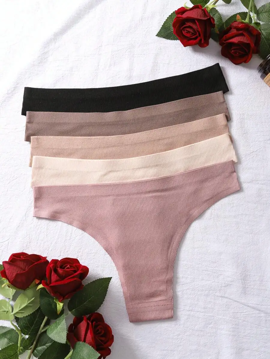 5 Pcs Solid Color Ribbed Knit Triangle Panties For Women
5 Pcs Solid Color Ribbed Knit Triangle Panties For Women