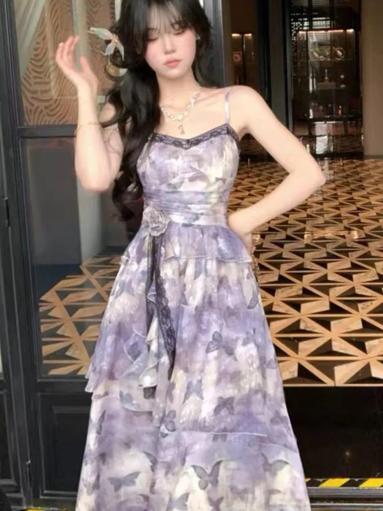 Fairy Elegant Bufferfly Print Dress for Woman Summer Asymmetrical V-Neck Floral Party Sling Long Dresses 2025 New Holiday
Fairy Elegant Bufferfly Print Dress for Woman Summer Asymmetrical V-Neck Floral Party Sling Long Dresses 2025 New Holiday