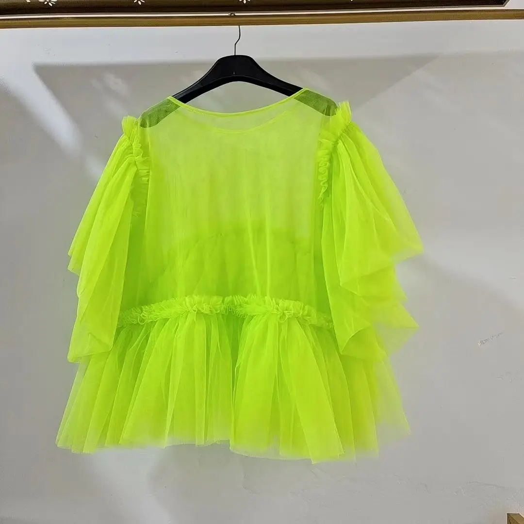 Chic Mesh Splicing Ruffles Green T-Shirts Loose Summer Yarn Gauze Pleated Multi-Layers Lotus Tees Jumpers Irregular Tops Blusas
Chic Mesh Splicing Ruffles Green T-Shirts Loose Summer Yarn Gauze Pleated Multi-Layers Lotus Tees Jumpers Irregular Tops Blusas