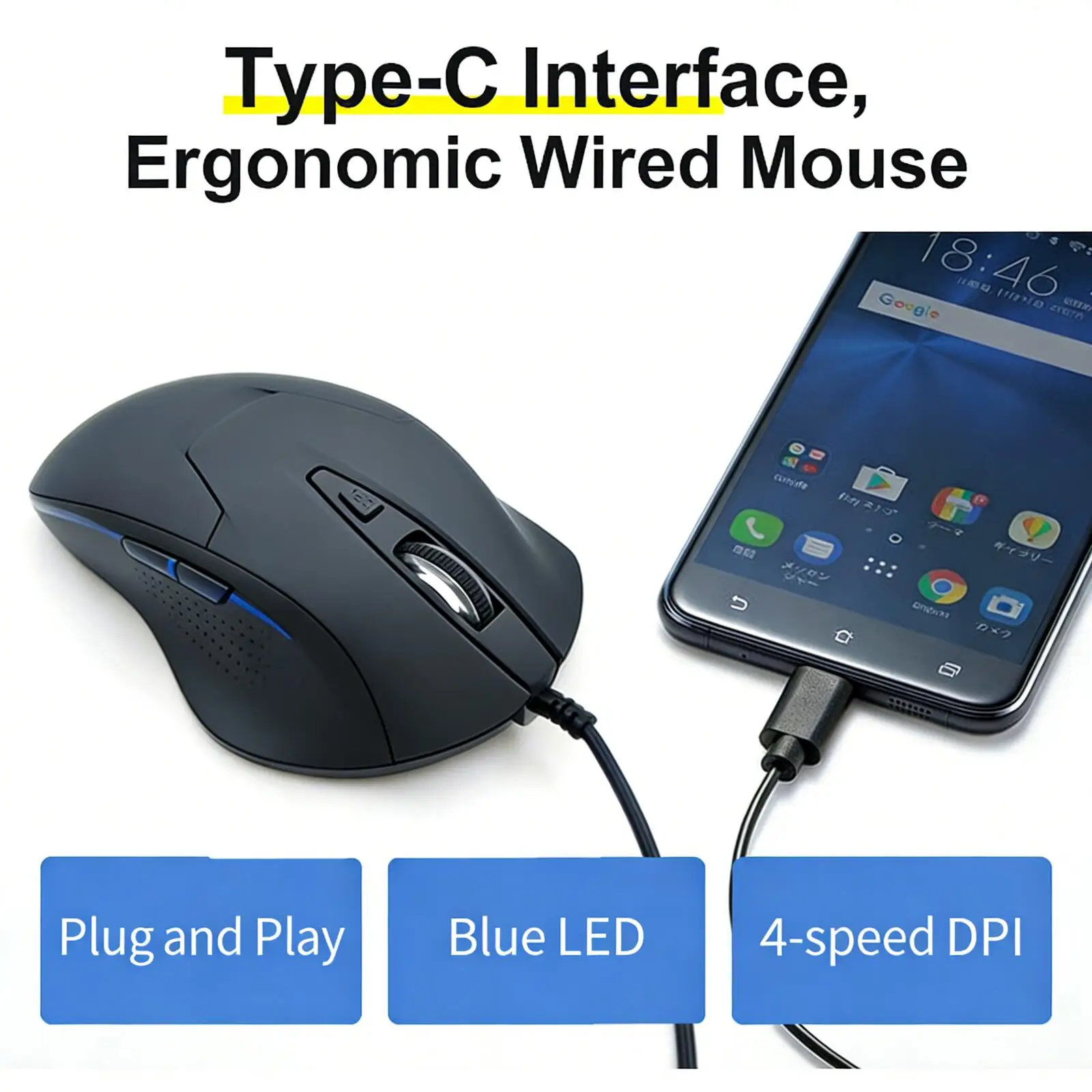 Blue Backlit Gaming Mouse Type-C Wired 6 Buttons Ergonomic Silent Click High Precision Optical Mice For PC Laptop Android Tablet
Blue Backlit Gaming Mouse Type-C Wired 6 Buttons Ergonomic Silent Click High Precision Optical Mice For PC Laptop Android Tablet