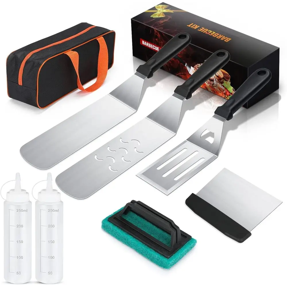 8-Piece Griddle Accessory Kit - Stainless Steel Tools with Leak-Proof Bottles, Scraper, Spatulas, Cleaning Brush & Carry Bag
8-Piece Griddle Accessory Kit - Stainless Steel Tools with Leak-Proof Bottles, Scraper, Spatulas, Cleaning Brush & Carry Bag