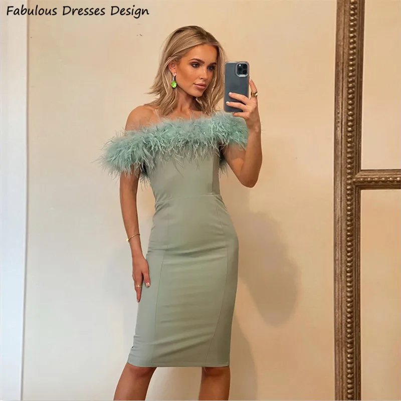 Fashion Knee Length Prom Dresses 2024 Mermaid Feathers Off Shoulder Boat Neck Evening Dress For Women Wedding Party Gown
Fashion Knee Length Prom Dresses 2024 Mermaid Feathers Off Shoulder Boat Neck Evening Dress For Women Wedding Party Gown