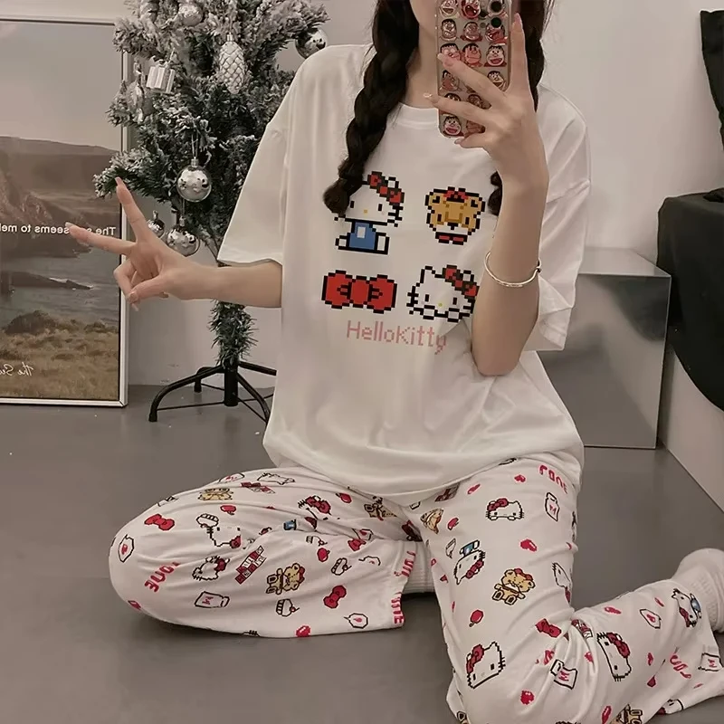 Летняя новая версия женской хлопковой футболки с круглым вырезом Hello Kitty, корейская версия мультяшных моделей Hello Kitty, повседневные свободные топы
Летняя новая версия женской хлопковой футболки с круглым вырезом Hello Kitty, корейская версия мультяшных моделей Hello Kitty, повседневные свободные топы