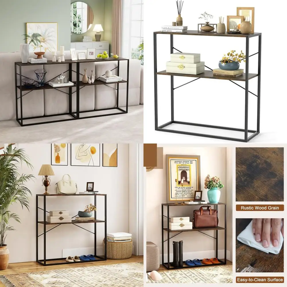 Rustic 2-Tier Console Table with Metal Frame, Open Shelves for Entryway, Living Room, Behind Sofa (Brown+Black)
Rustic 2-Tier Console Table with Metal Frame, Open Shelves for Entryway, Living Room, Behind Sofa (Brown+Black)