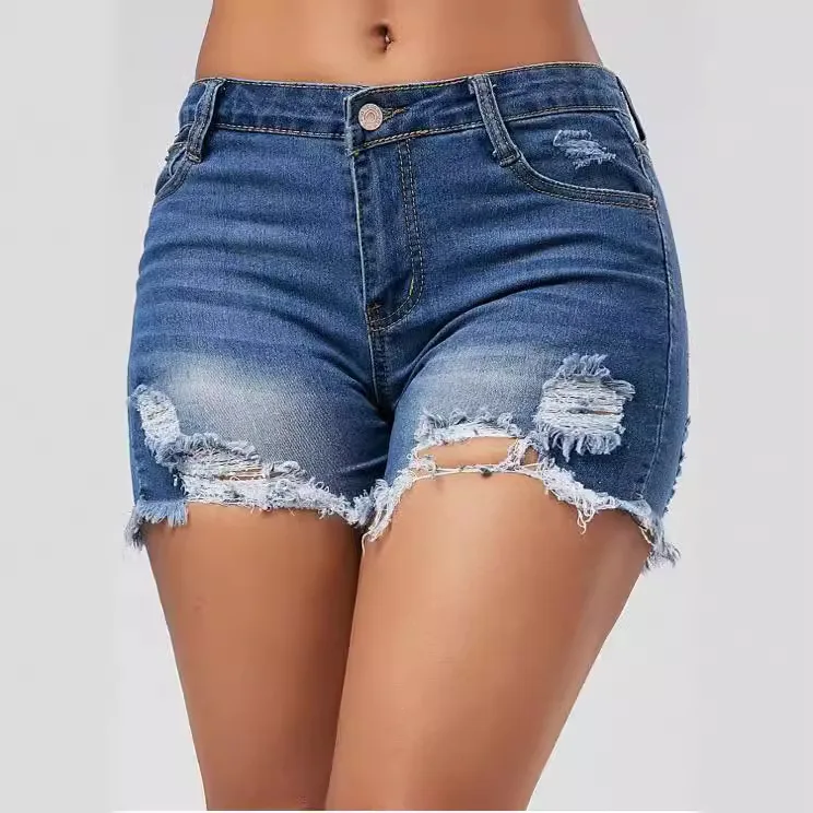 High quality skintight tassels women's fringed denim shorts with holes 
High quality skintight tassels women's fringed denim shorts with holes
