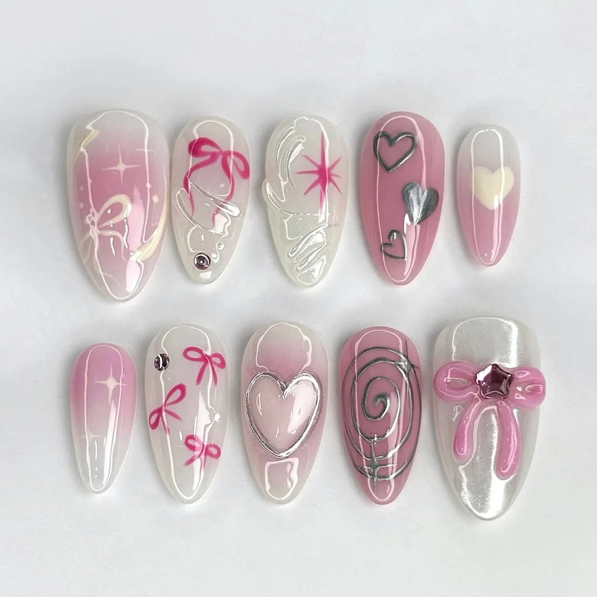 24Pcs Mid-length Almond Full Cover False Nails 3D Bow Heart Blusher Fake Nails Press on Star Rhinestone Detachable Manicure Tips
24Pcs Mid-length Almond Full Cover False Nails 3D Bow Heart Blusher Fake Nails Press on Star Rhinestone Detachable Manicure Tips