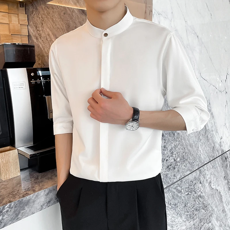 Half-Sleeved Stand Collar Men Dress Shirt Summer Spring Elegant Formal Business Mens Tuxedo Shirts Fashion Slim Fit Blouses Men
Half-Sleeved Stand Collar Men Dress Shirt Summer Spring Elegant Formal Business Mens Tuxedo Shirts Fashion Slim Fit Blouses Men