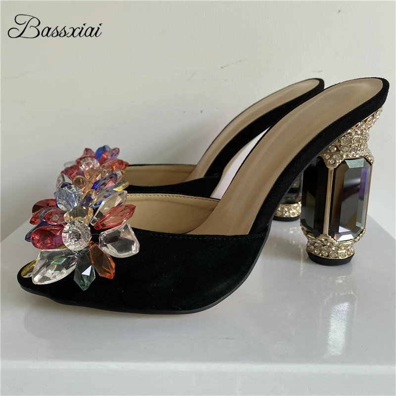 Colorful Rhinestone Beads Flower Sandals Women Luxury Suede Diamond High Heel Slingbacks Summer Mules For Girls
Colorful Rhinestone Beads Flower Sandals Women Luxury Suede Diamond High Heel Slingbacks Summer Mules For Girls