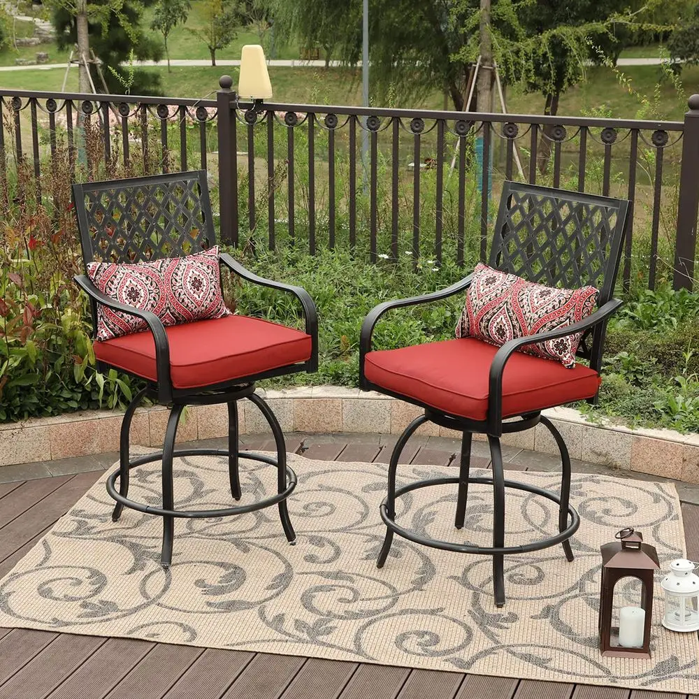 Outdoor Swivel Bar Stools Set of 2 Patio Bar Height Bistro Dining Chairs, AllWeather Metal Furniture Set with Armrest and Red C
Outdoor Swivel Bar Stools Set of 2 Patio Bar Height Bistro Dining Chairs, AllWeather Metal Furniture Set with Armrest and Red C