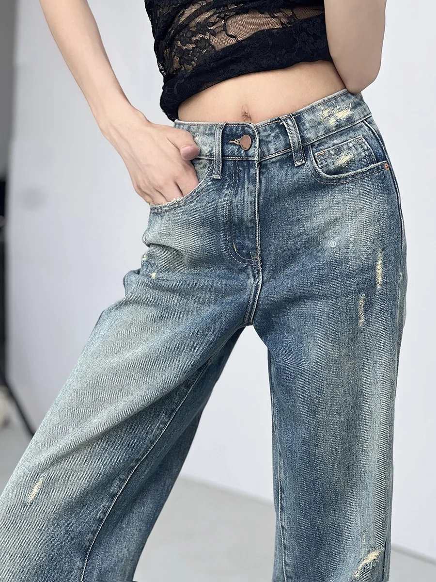 High Waist Loose Fit Thin Denim Jeans Women's Autumn Casual Long Pants Torn Hole Style Straight Leg Jeans for Ladies
High Waist Loose Fit Thin Denim Jeans Women's Autumn Casual Long Pants Torn Hole Style Straight Leg Jeans for Ladies