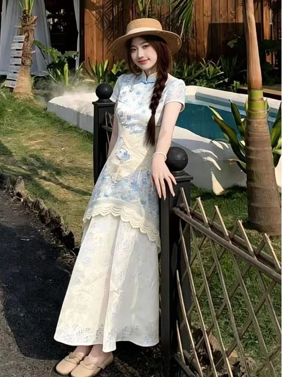 plus Size Floral Lace Patchwork Qipao Dress Women's Summer New Style High Waist Long Skirt Commute Fashion Korean Version
plus Size Floral Lace Patchwork Qipao Dress Women's Summer New Style High Waist Long Skirt Commute Fashion Korean Version