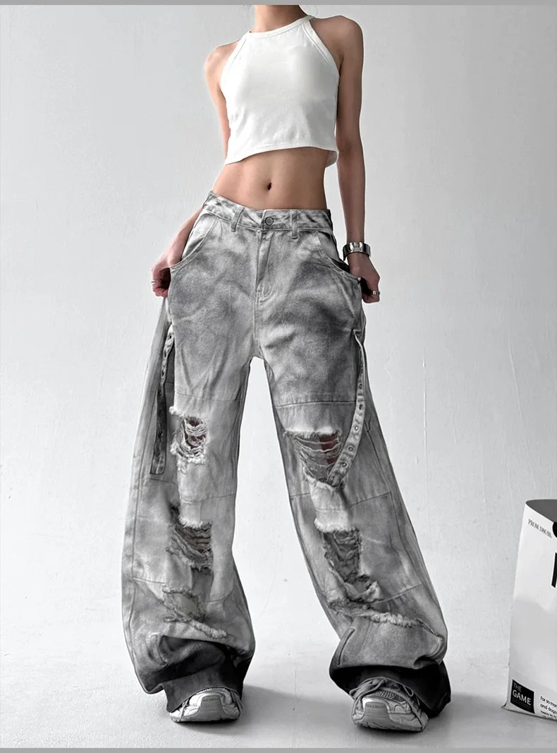 Women's Grey Ripped Jeans Cargo Baggy Y2K Harajuku High Street Aesthetic 2000S Style Fashion 90s Retro Loose Jeans 2025 New
Women's Grey Ripped Jeans Cargo Baggy Y2K Harajuku High Street Aesthetic 2000S Style Fashion 90s Retro Loose Jeans 2025 New