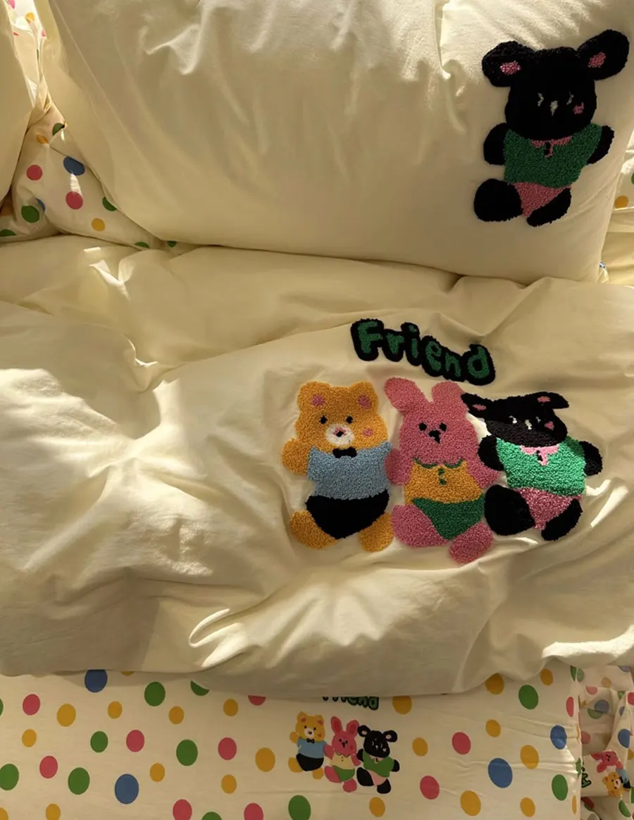 Cute cartoon embroidery bear rabbit polka dot bedding set,twin full queen cotton home textile bed sheet pillow case quilt cover
Cute cartoon embroidery bear rabbit polka dot bedding set,twin full queen cotton home textile bed sheet pillow case quilt cover