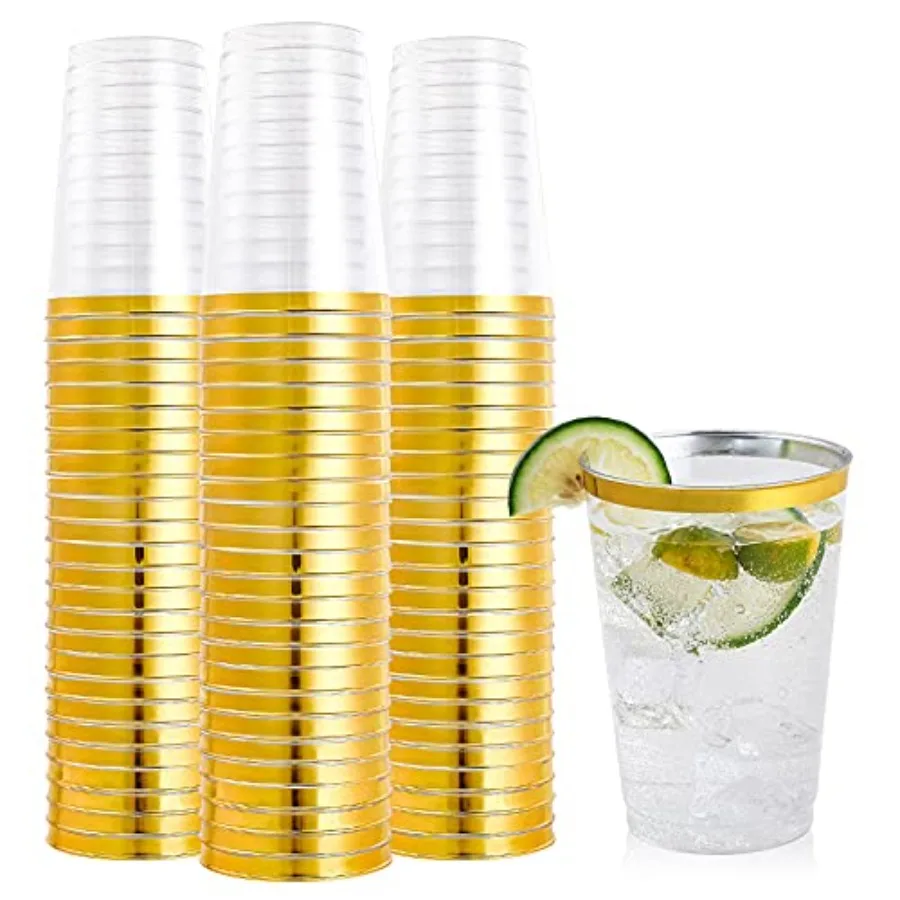 100 Pack Plastic Cups, Clear Plastic Tumblers, Heavy-duty Fancy Disposable Hard Cups with Gold Rim for Wedding
100 Pack Plastic Cups, Clear Plastic Tumblers, Heavy-duty Fancy Disposable Hard Cups with Gold Rim for Wedding