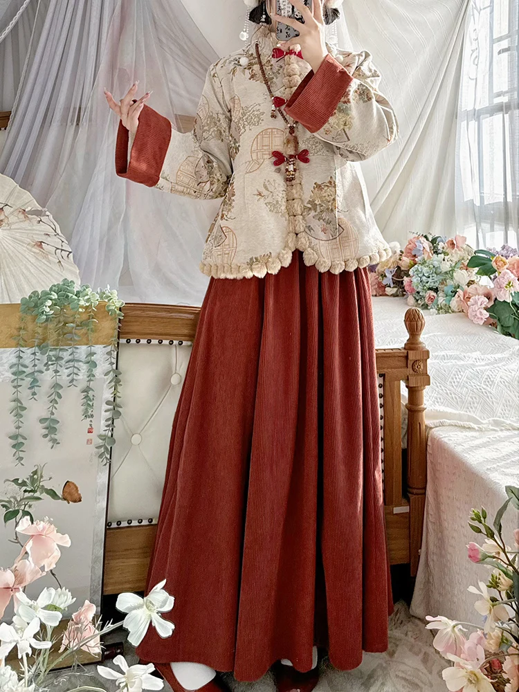 HanTingJi Original Red eup New Chinese National Sle ort Coat with Fce Women's Eight Break Skirt New Year's Sle
HanTingJi Original Red eup New Chinese National Sle ort Coat with Fce Women's Eight Break Skirt New Year's Sle