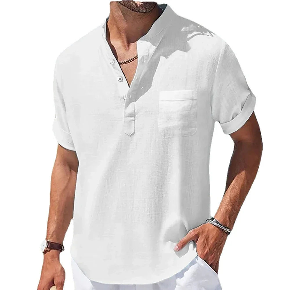 New Men's Casual Stand Up Collar Summer Solid Color Short Sleeve Linen Shirt Trendy Breathable Loose Youth Basic Pocket Top
New Men's Casual Stand Up Collar Summer Solid Color Short Sleeve Linen Shirt Trendy Breathable Loose Youth Basic Pocket Top