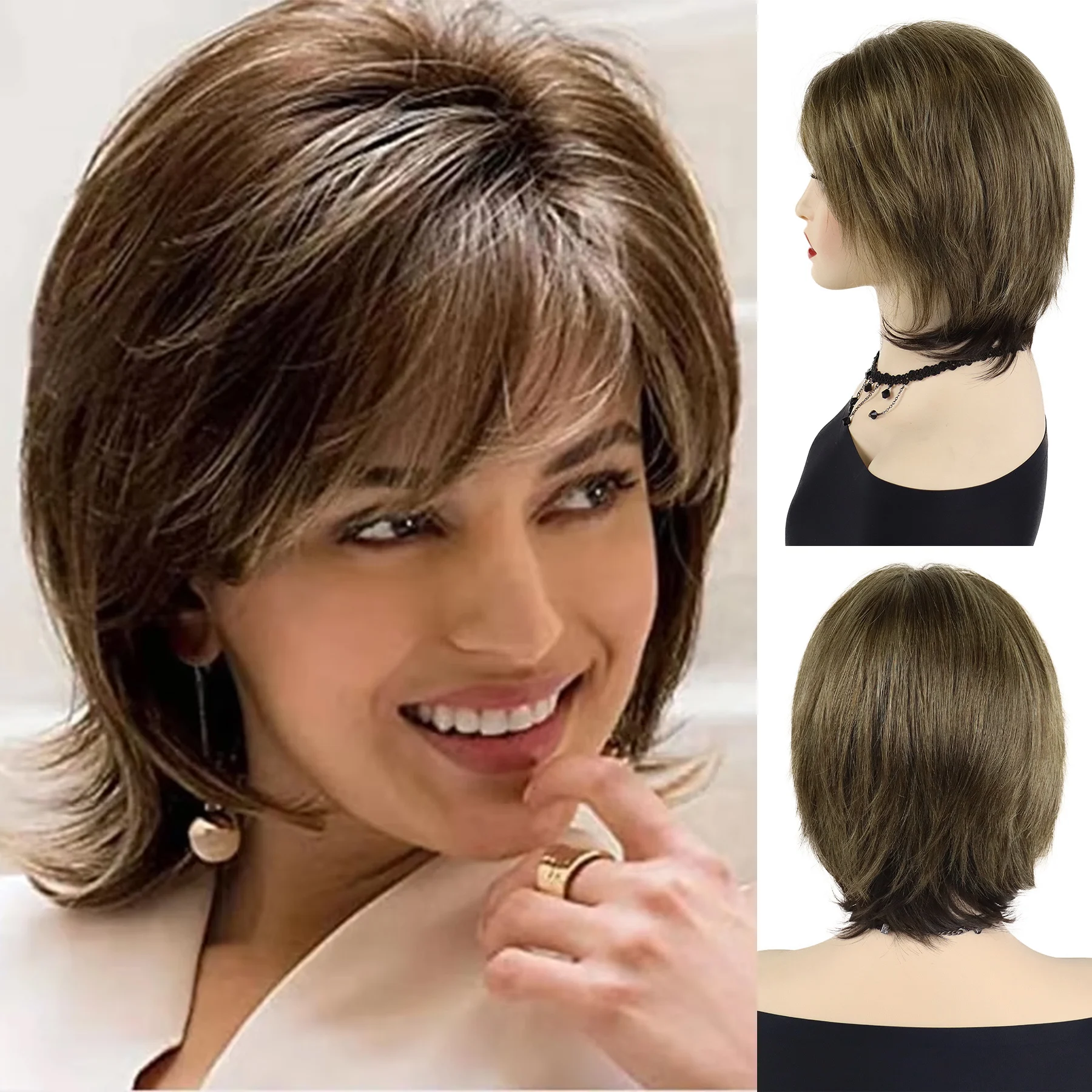 Short Wigs for Women Synthetic Hair Fake Scalp Hairline Mixed Brown Wig with Bangs Natural Haircuts Mommy Wig Daily Wear Drag Wi
Short Wigs for Women Synthetic Hair Fake Scalp Hairline Mixed Brown Wig with Bangs Natural Haircuts Mommy Wig Daily Wear Drag Wi