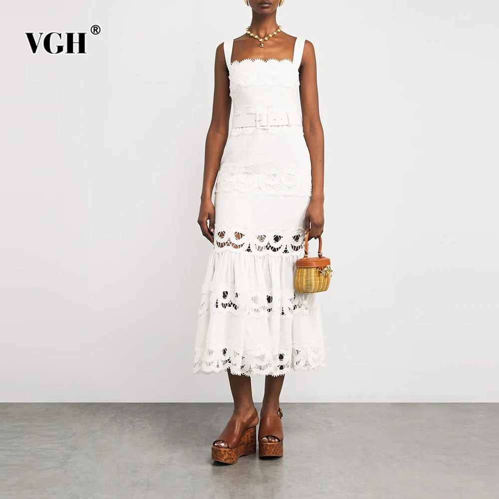 VGH Slimming Elegant Hollow Out Dresses For Women Square Collar Sleeveless High Waist Temperament Dress Female Fashion Style New
VGH Slimming Elegant Hollow Out Dresses For Women Square Collar Sleeveless High Waist Temperament Dress Female Fashion Style New