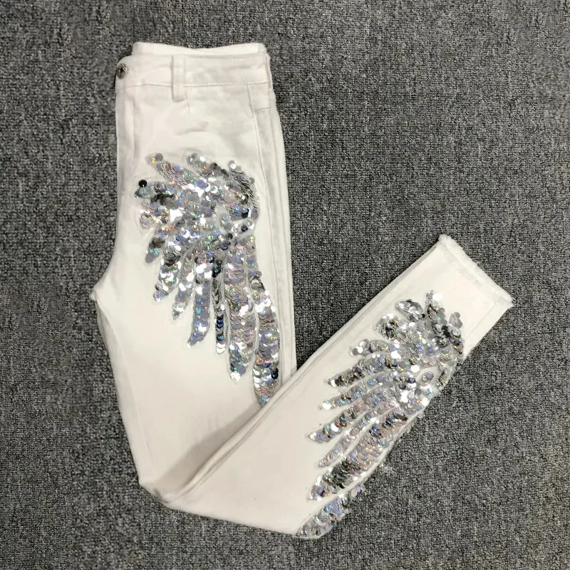 White Sequin Phoenix flower Denim Pants For women's New Korean Slim Elastic Pencil Skinny Jeans Female Ankle length Pants XT995
White Sequin Phoenix flower Denim Pants For women's New Korean Slim Elastic Pencil Skinny Jeans Female Ankle length Pants XT995
