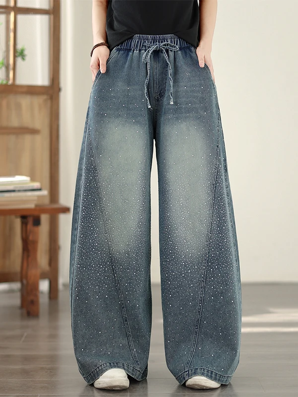 Повседневные джинсы с высокой талией и широкими штанинами, больших размеров, свободного кроя, стройнящие, синие, из смесового хлопка и полиэстера, для весеннего сезона, повседневная одежда
Повседневные джинсы с высокой талией и широкими штанинами, больших размеров, свободного кроя, стройнящие, синие, из смесового хлопка и полиэстера, для весеннего сезона, повседневная одежда