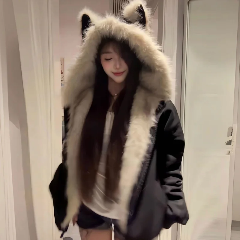 Black Fur Collar Padded with Mountain Ears Men and Women, Thickened Couple's Cotton Coat for Autumn and Winter
Black Fur Collar Padded with Mountain Ears Men and Women, Thickened Couple's Cotton Coat for Autumn and Winter