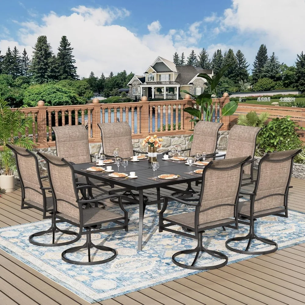 9 Pieces Patio Dining Set, Outdoor Table and Chairs, 8 x Textilene Swivel Dining Chairs and 60" Square Outdoor Dining Table
9 Pieces Patio Dining Set, Outdoor Table and Chairs, 8 x Textilene Swivel Dining Chairs and 60" Square Outdoor Dining Table