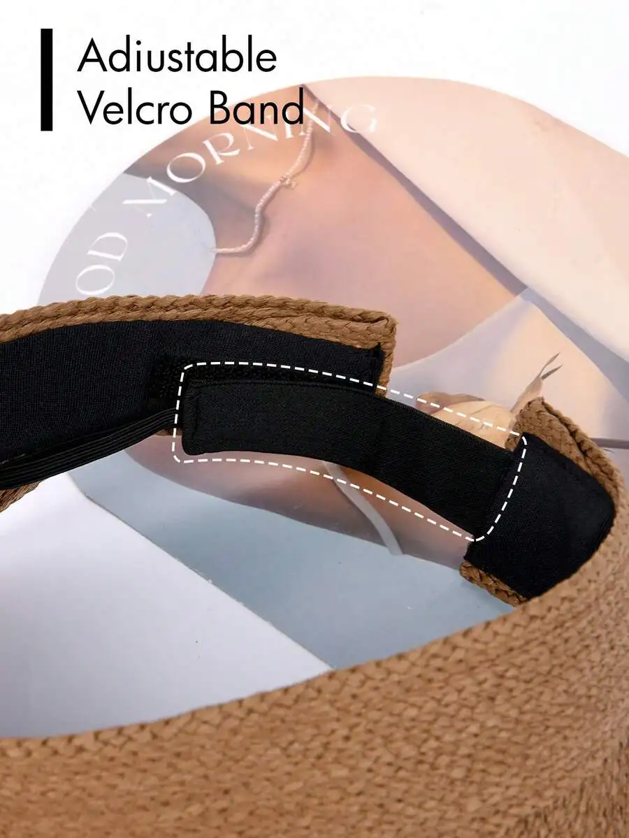 Raffia Straw Sun Visor Hat With Adjustable Velcro Band Tea Color
Raffia Straw Sun Visor Hat With Adjustable Velcro Band Tea Color