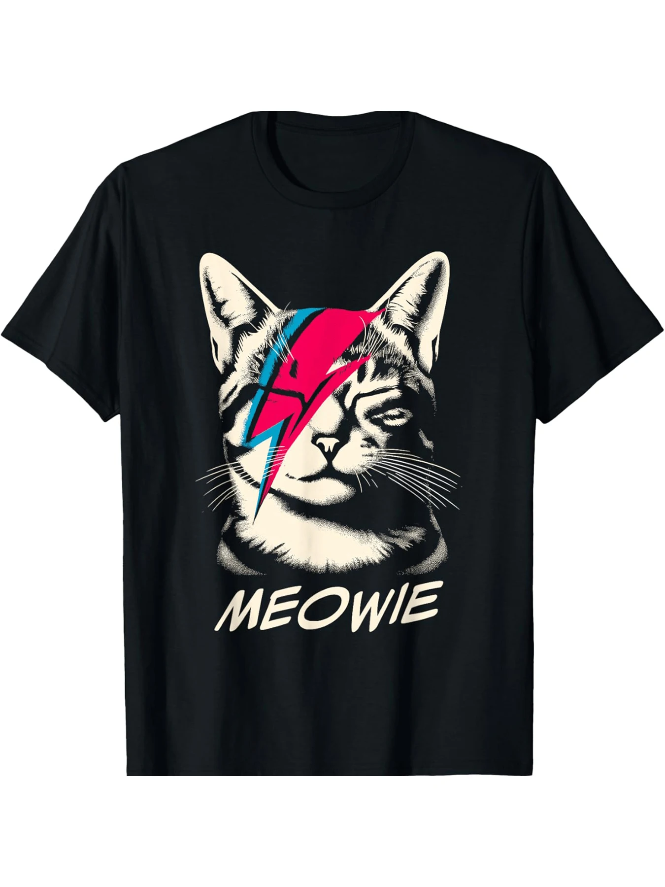 Cat With Lightning Bolt And Meowie Text Men and women's short sleeve T-shirt black round neck
Cat With Lightning Bolt And Meowie Text Men and women's short sleeve T-shirt black round neck