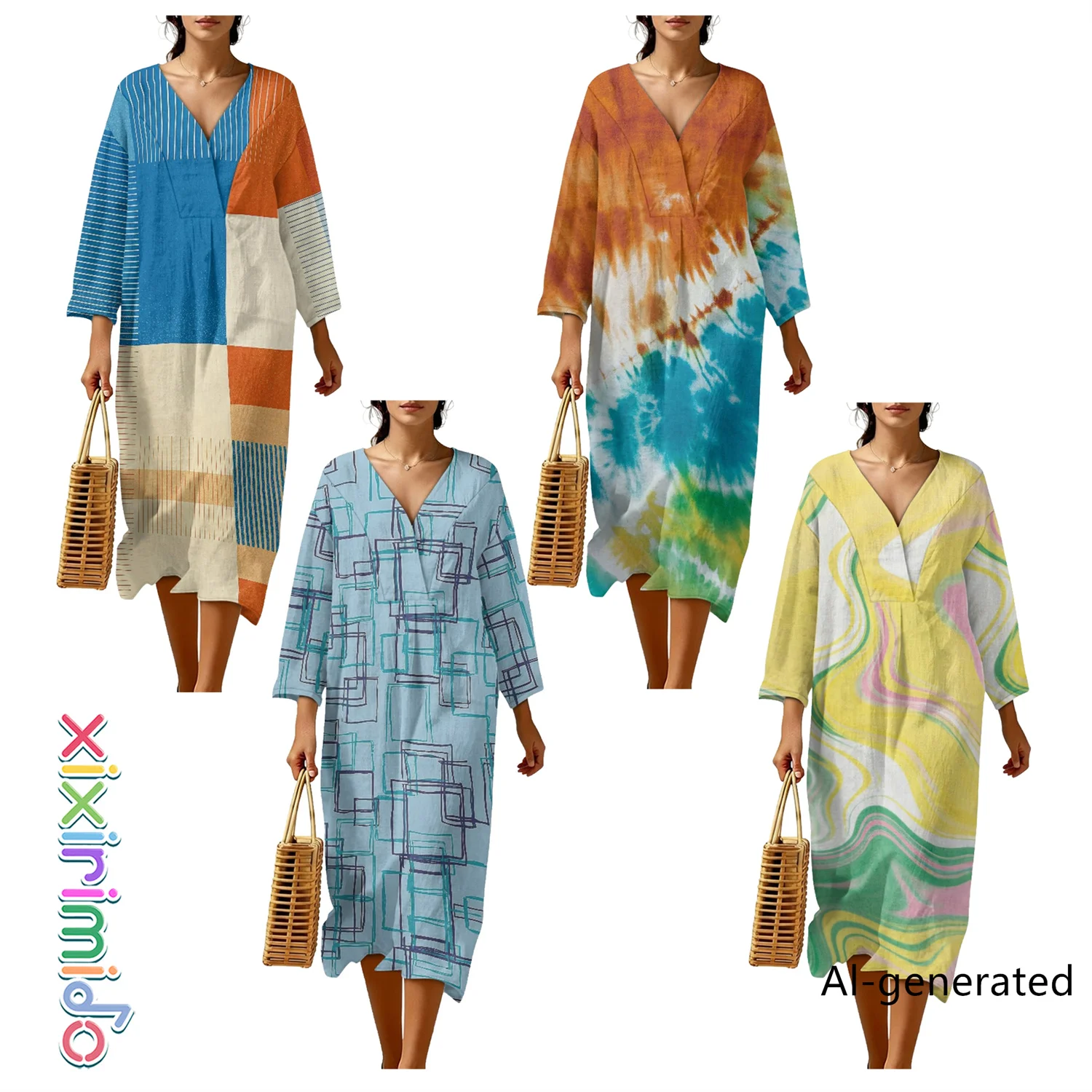 XIXIRIMIDO Women's Linen Elegant Casual V-Neck 3/4 Sleeve Loose Dress Color Collision Print Vacation Outfits for Vacation Travel
XIXIRIMIDO Women's Linen Elegant Casual V-Neck 3/4 Sleeve Loose Dress Color Collision Print Vacation Outfits for Vacation Travel