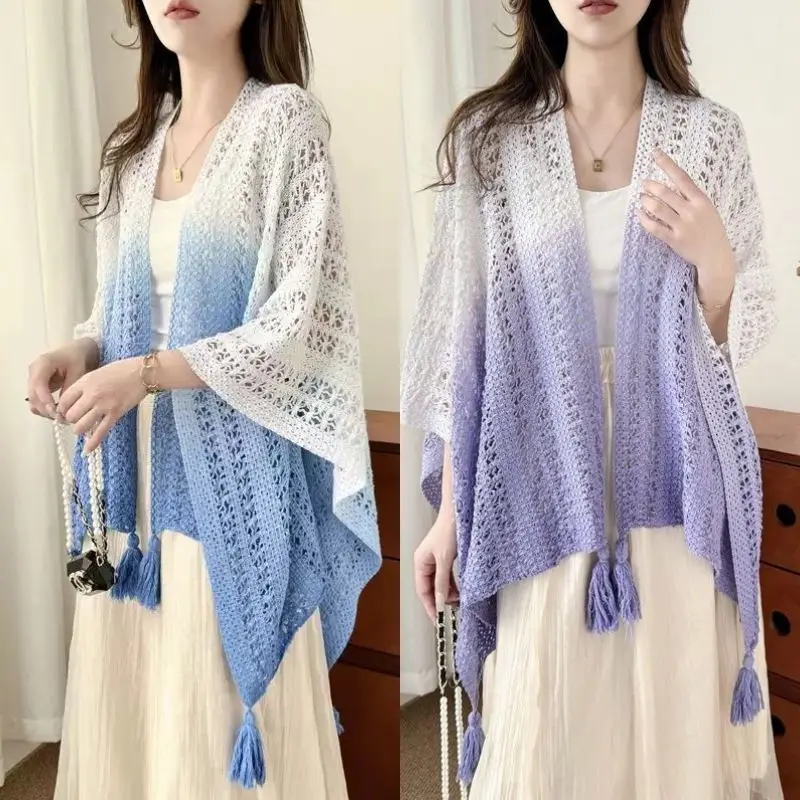 New Gradient Hollow Out Shawl Knitted High End Ethnic Style Travel Tie Dye Air Conditioner Shawl Women Outerwear Cape
New Gradient Hollow Out Shawl Knitted High End Ethnic Style Travel Tie Dye Air Conditioner Shawl Women Outerwear Cape