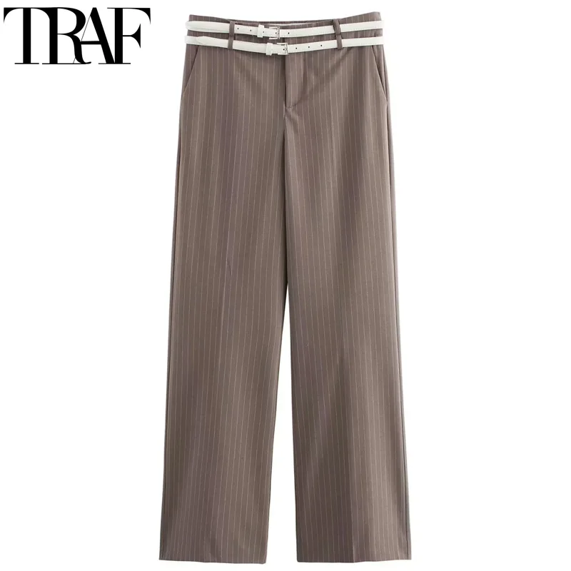 TRAF Women's Trousers Striped Baggy Pants For Women Belt Casual Wide Pants Woman 2025 Summer Office Wear Straight Long Pants
TRAF Women's Trousers Striped Baggy Pants For Women Belt Casual Wide Pants Woman 2025 Summer Office Wear Straight Long Pants