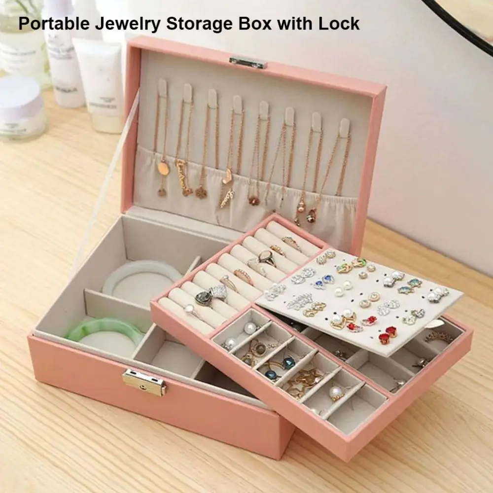 Double Layered Jewelry Storage Box with Lock Portable Flip Lid Palm High-end Exquisite Box Large Capacity Travel Jewelry Bags
Double Layered Jewelry Storage Box with Lock Portable Flip Lid Palm High-end Exquisite Box Large Capacity Travel Jewelry Bags