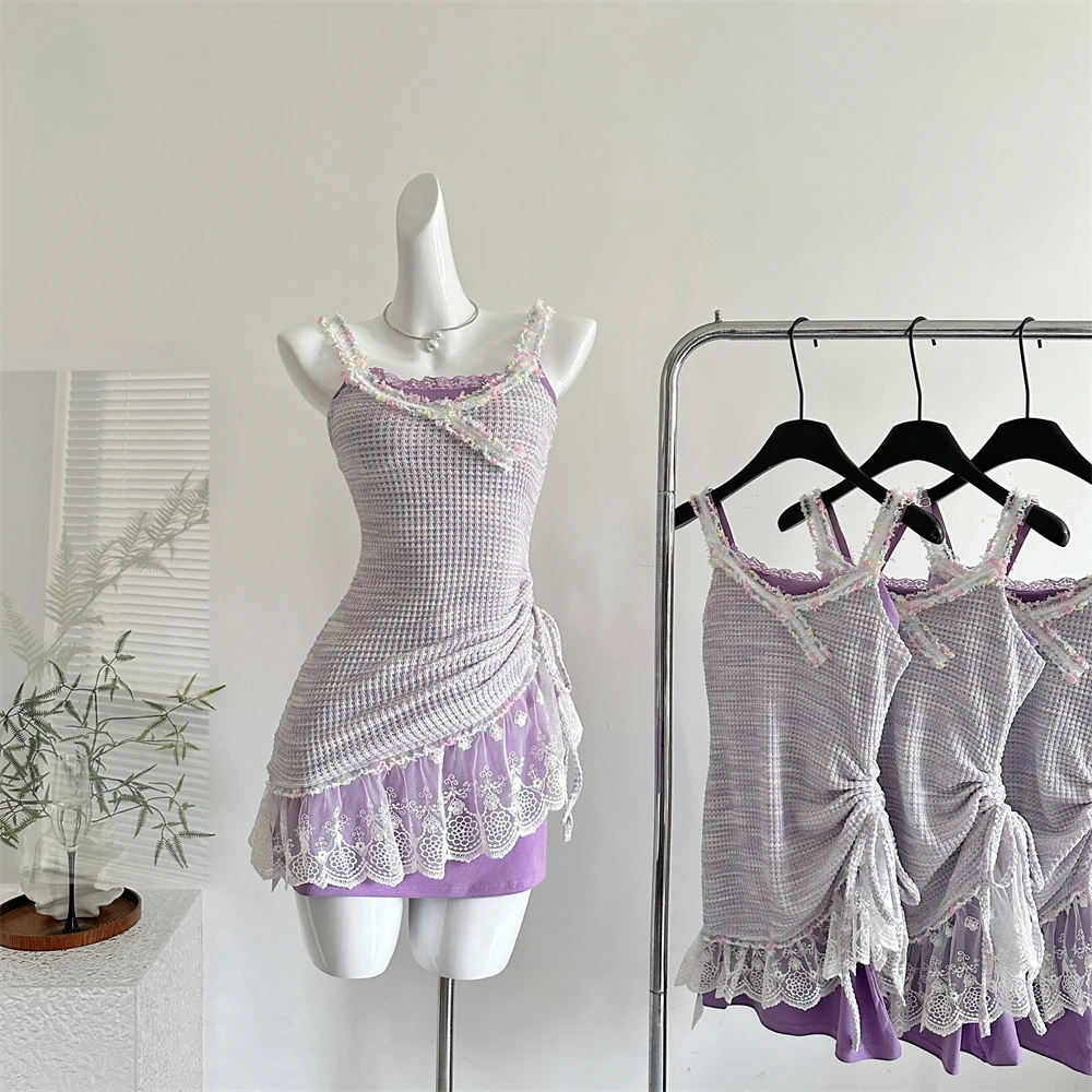 Summer Women Cute Core Korean Fashion 2000s Aesthetic Two Piece Sets Spaghetti Strap Dress Shoujo Lace Frock Evening Party New
Summer Women Cute Core Korean Fashion 2000s Aesthetic Two Piece Sets Spaghetti Strap Dress Shoujo Lace Frock Evening Party New