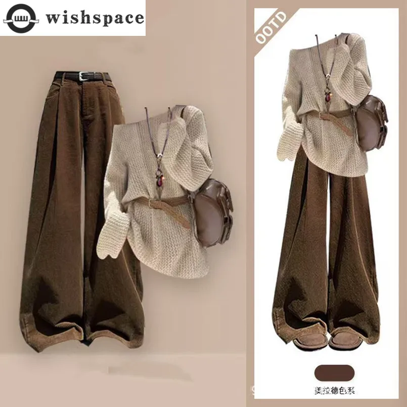 Fashion Women's Set Spring and Autumn Korean Edition Melad Knitted Sweater+Retro Coffee Pants Two Piece Set
Fashion Women's Set Spring and Autumn Korean Edition Melad Knitted Sweater+Retro Coffee Pants Two Piece Set