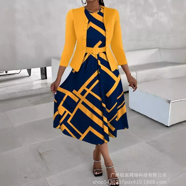 2024 New Elegant Solid Color Coat Dress Set with Round Neck Printed Belt Fashion Casual Commuter Dress for Women
2024 New Elegant Solid Color Coat Dress Set with Round Neck Printed Belt Fashion Casual Commuter Dress for Women